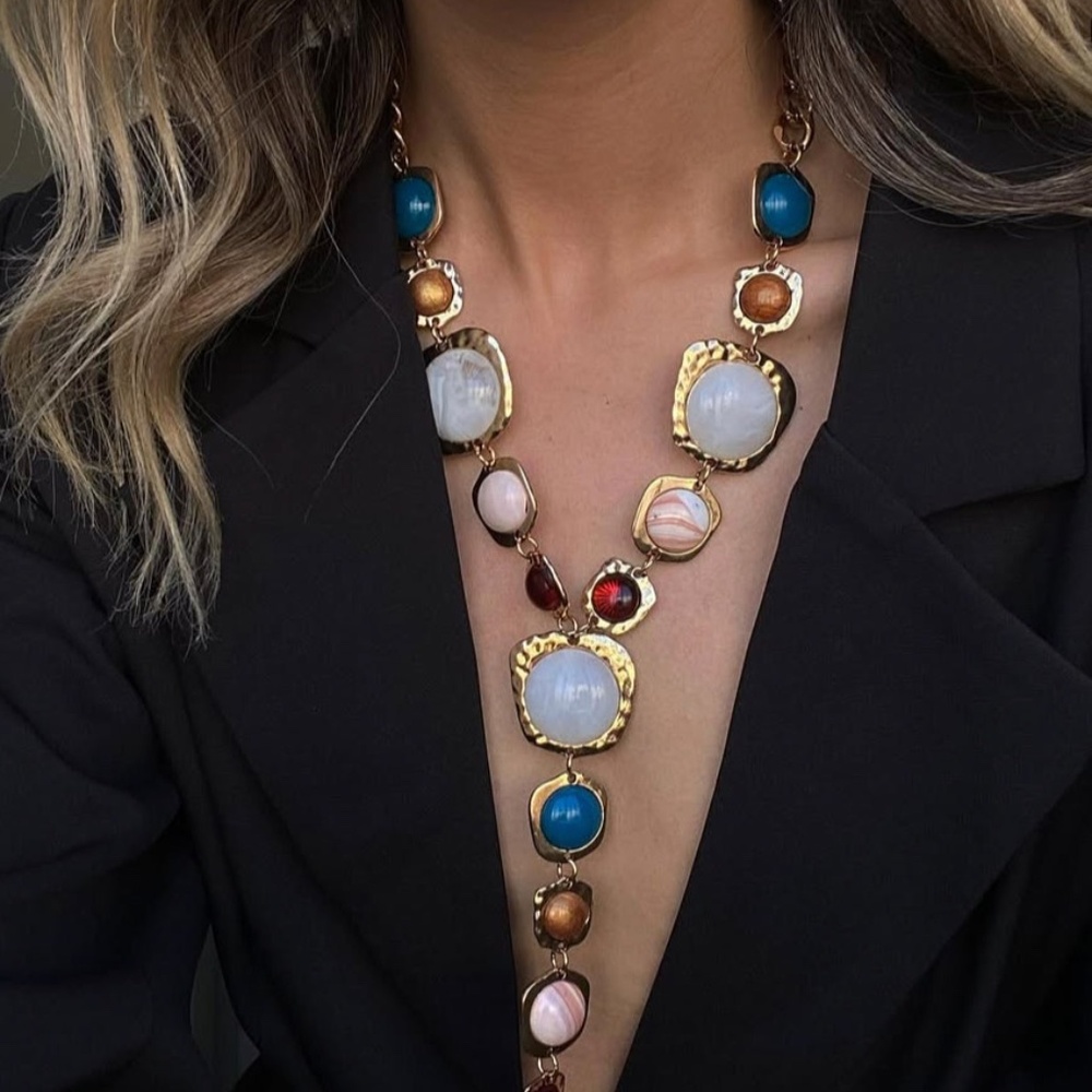 Vintage Exaggerated Y-shaped Long Necklace for Women Stylish Chunky